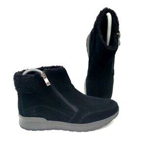 Lands' End Black Suede & Faux Fur Fleece Zip Up Ankle Boots Women's Size 7B